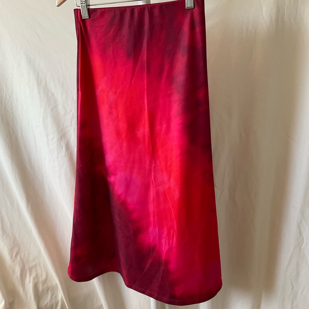 Zara Red Tie-Dye Midi Skirt